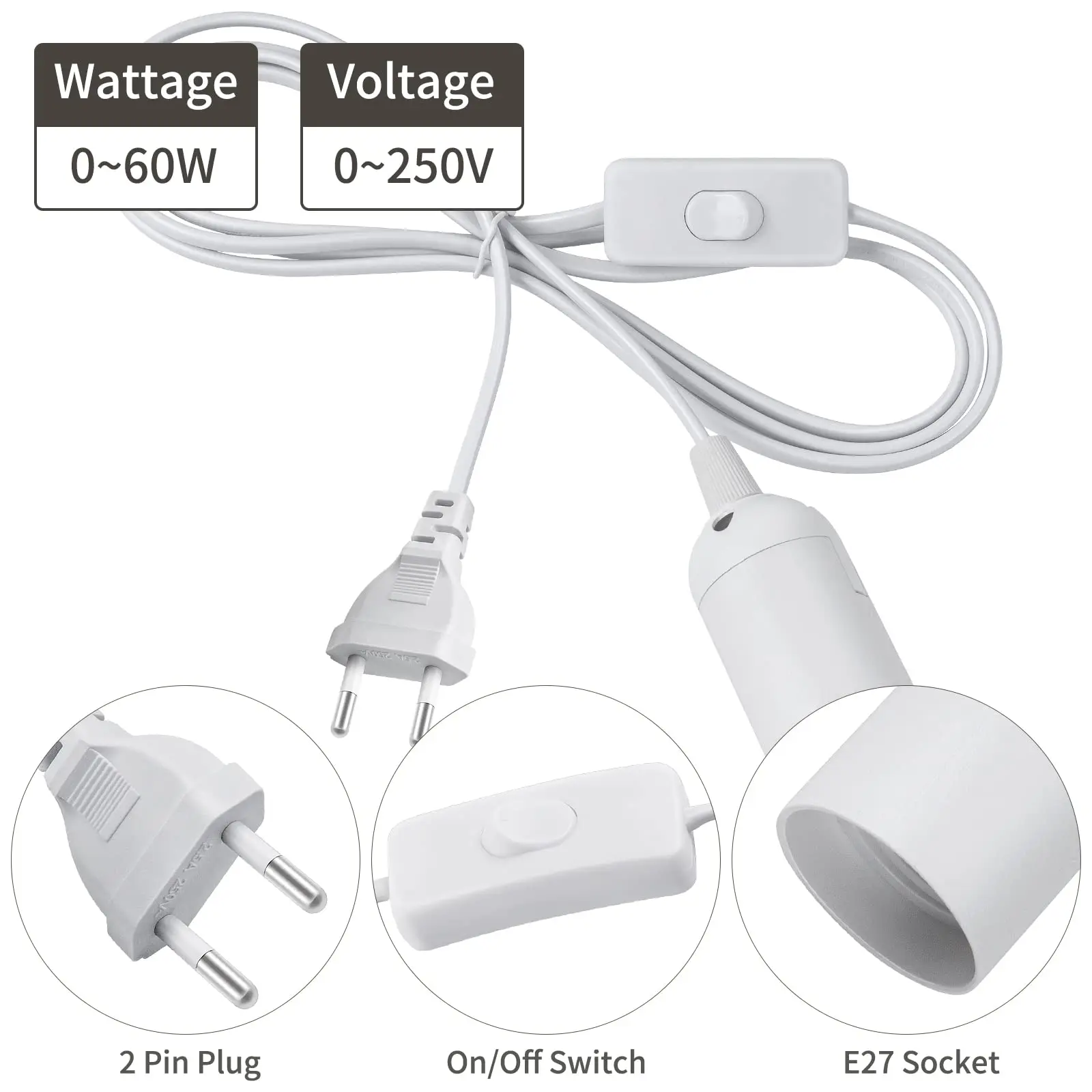 E27 E26สายจ่ายไฟขั้วหลอดไฟยาว1.8ม. 3.5ม. โคมไฟ LED ห้อยแบบยุโรปหลอดไฟโคมไฟอะแดปเตอร์สายซ็อกเก็ตพร้อม S