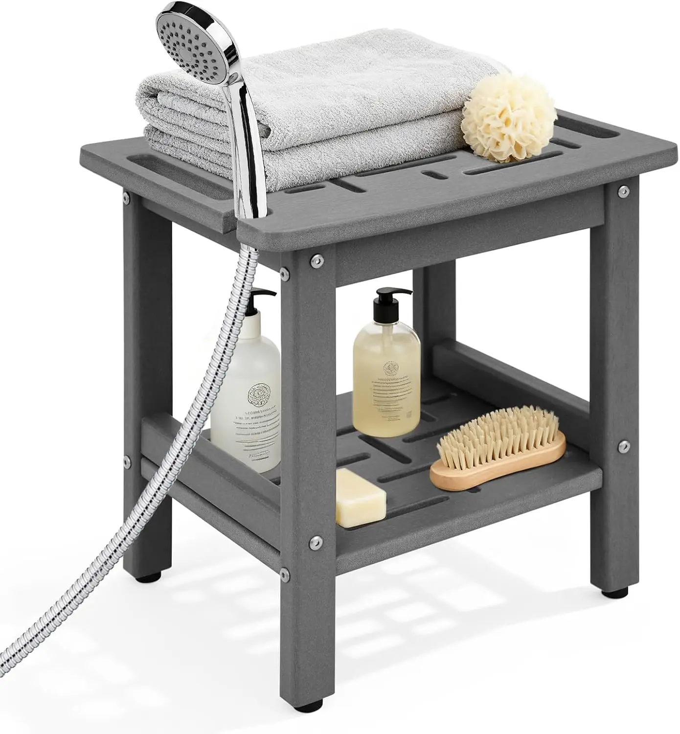 

Shower Bench for Inside Shower - HDPE Waterproof Shower Stool for Shaving Legs, 300LBS Shower Seat with Storage Shelf & Showe