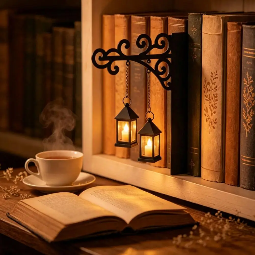Halloween Library Lantern Mini Bookshelf Lamp Vintage Hanging Shelf Light Gift for Book Lovers