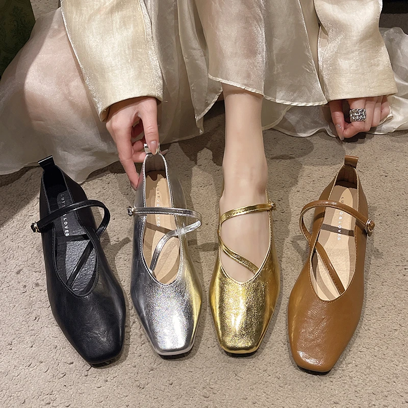 Flats Mary Jane Shoes Women Retro Sole Leather Ballet 2025 New Spring Trend Dress Elegant Casual Comfortable Shallow Mouth Shoes