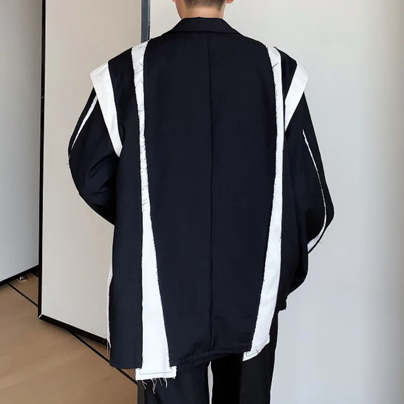 HKSH Spring Autumn New Women's Blazer Color Block Notched Collar Single Button Korean Personality Fashion Elegant Jacket HK14992