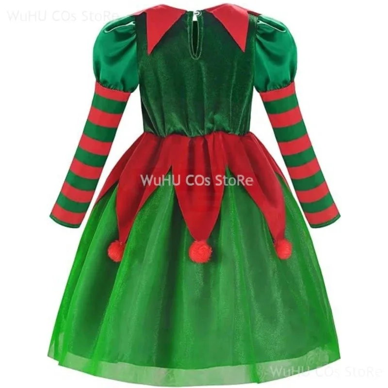 

a7d@Boys Girls Elf Party Christmas Cosplay Costumes Elf Ear Role Play Set Xmas Hat Dress and Shoes Covers Stockings Kids Suita7d