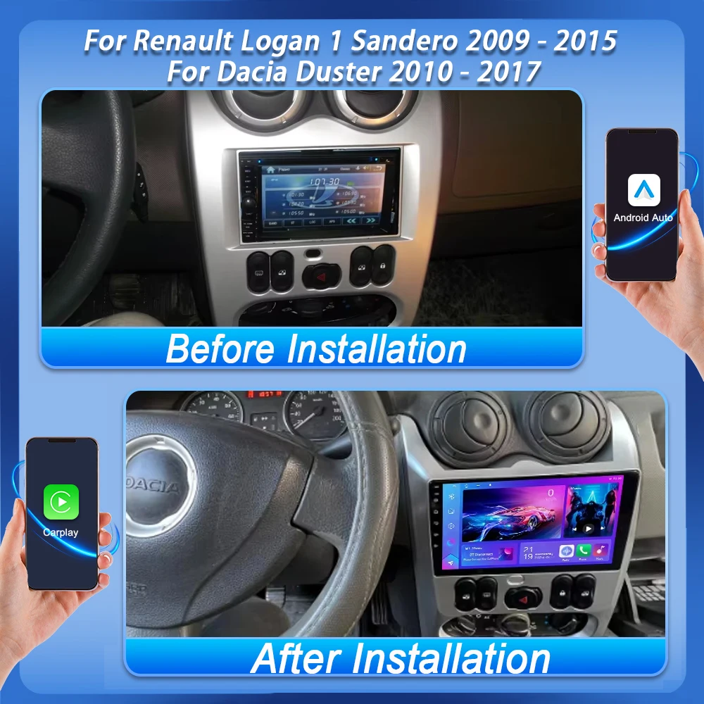 Android 16 Car Radio For Renault Logan 1 Sandero 2009 - 2015 For Dacia Duster 2010 - 2017 Multimedia Video Player Navigation GPS