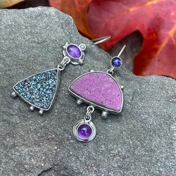 Exquisite Shiny Enamel Purple Stone Earrings New Fashion Jewelry Silver Color Statement Wedding Earrings Gift For Ladies