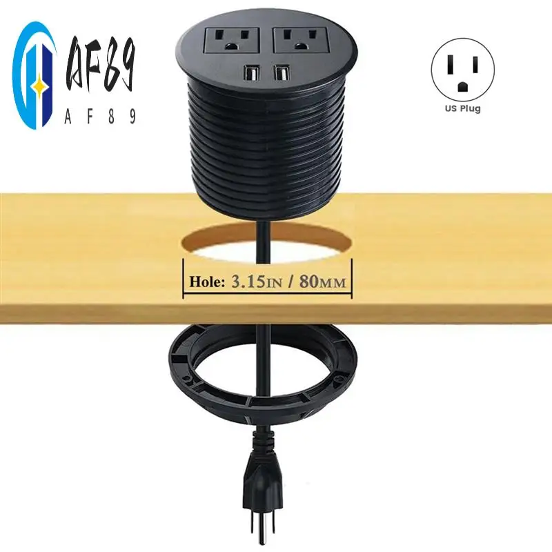

AF89-втулка питания с USB для настольного компьютера, розетка для питания данных с 2 розетками переменного тока и 2 портами USB, черная вилка США