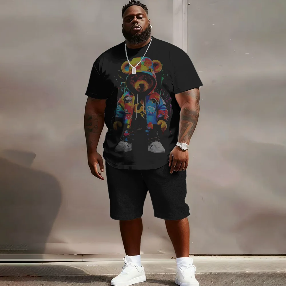 

Мужской комплект с короткими рукавами больших размеров S-9xl: Bear-Chic Vibe — 2 предмета большого и высокого кроя, мягкая дышащая ткань, минималистский стиль