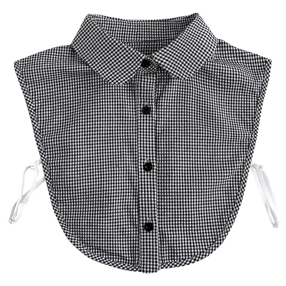 All-match Detachable Plaid Fake Collar Houndstooth Black Adjustable Neckline Square Collar Korean Style Lapel Half Shirt Female