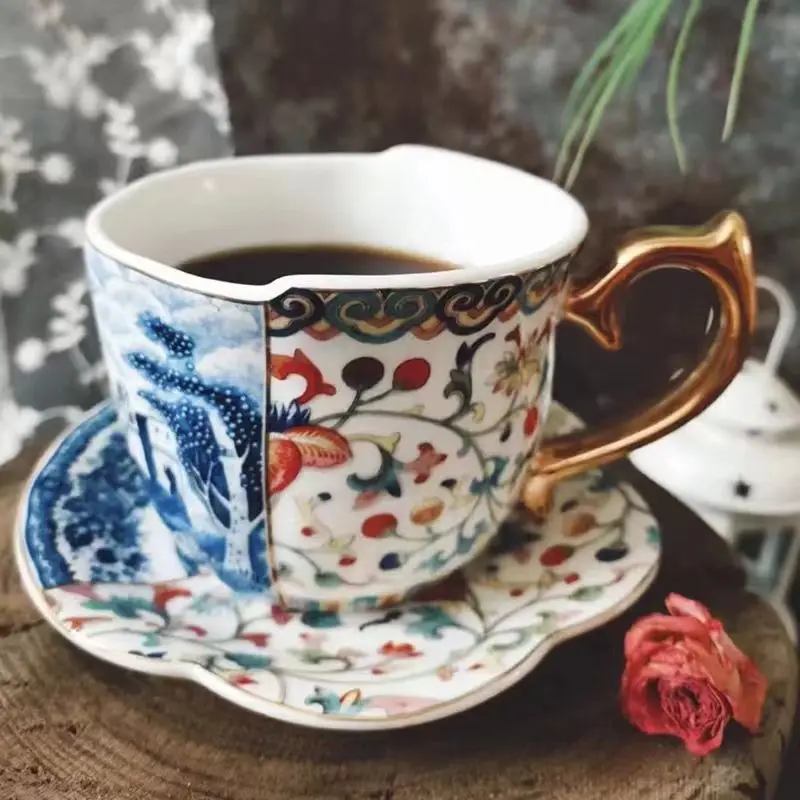 Chinese and Western Blue and White Export Afternoon Tea Set Cup Coffee Cup Tea Cup Combination Irregular Ceramic Cup