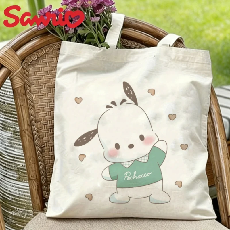 

1PC Sanrio Pochacco Canvas Tote Bag Double-sided Cute Print Eco-friendly Reusable Shoulder Bag