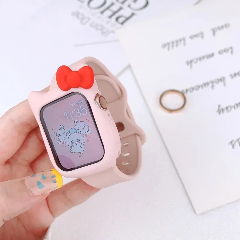 Candy Silicone Case+Strap For Apple Watch 44mm 40mm 45mm 41mm Silicone bracelet correa cover for iWatch series 8 9 7 6 SE 5 4 3