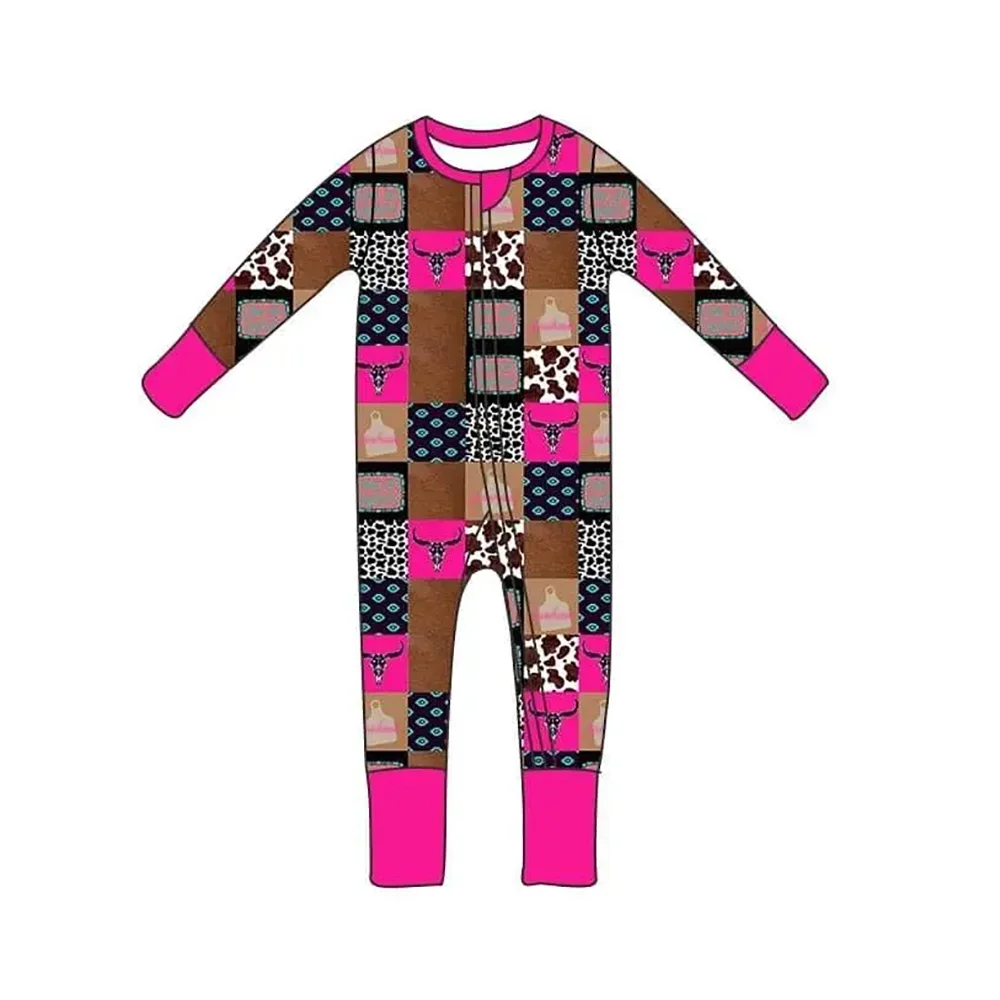 Boutique Baby Pajamas Zipper Footed Baby Sleeper Baby Western Romper Milk Silk Baby Pajamas Clothing Custom Baby Sleeper