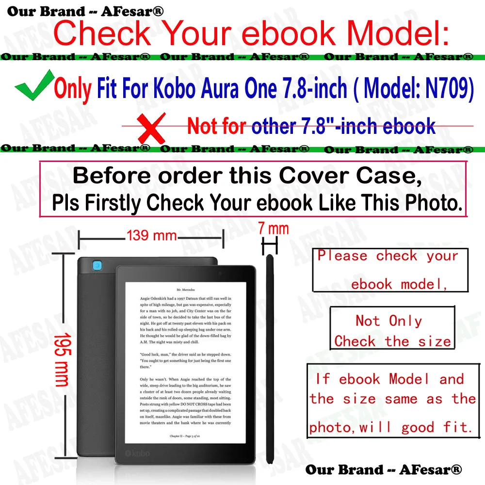 Smart Cover Case for Kobo Aura One 7.8 inch eReader eBook Pu Leather Pocket Sleeve with Magnetic Auto Sleep Funda Kobo N709
