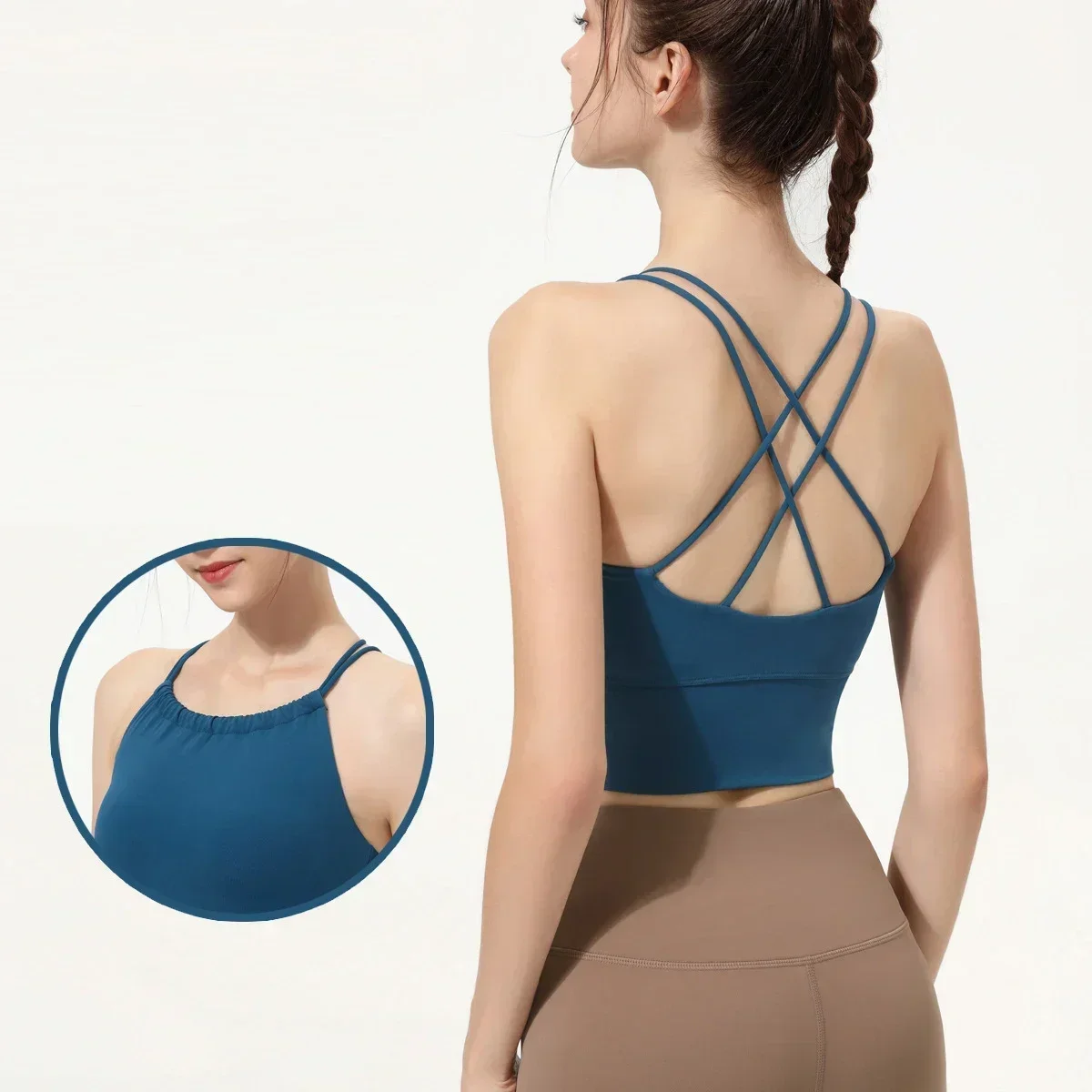 Summer New Women's Solid Color Cross Back Shockproof One Piece Cup Yoga Vest Comfortable Breathable Fitness Pilates Sports Top