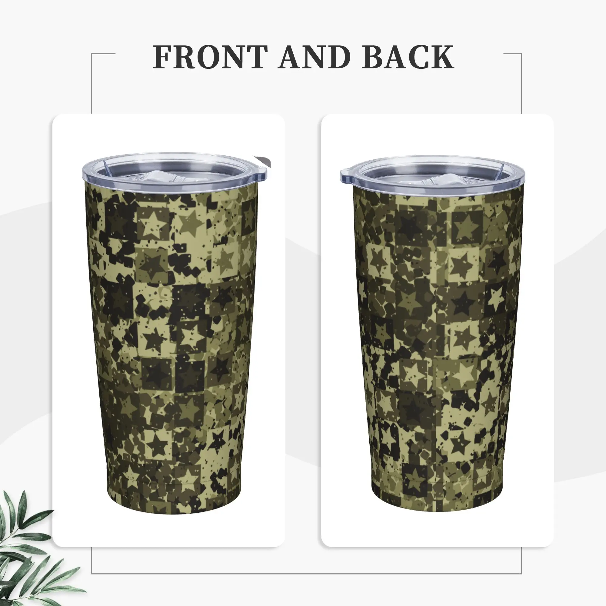 Jungle Camouflage Five-pointed Stars Insulated Tumbler with Straws Lid  Vacuum Coffee Mugs Office Home Car Bottle Cups, 20oz