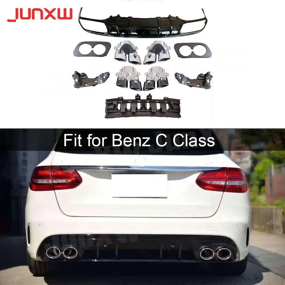 

ABS Rear Lip Diffuser with Exhaust Tips for Benz C Class W205 C205 C43 C63 AMG 2015-2020 Rear Bumper Guard Car Styling