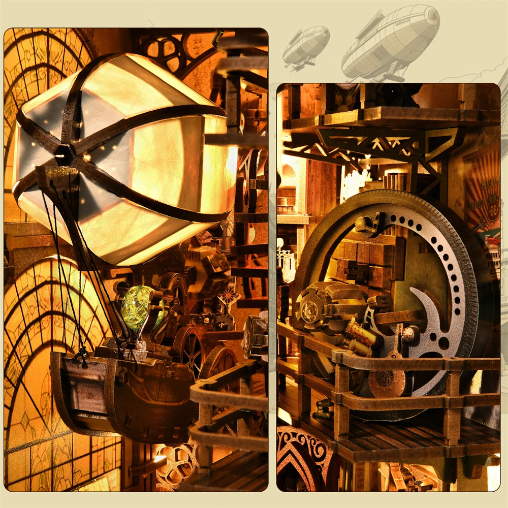 Book Nook Kit Airship Model 3D Wooden Puzzle DIY Home Decoration For Bookshelf Miniature Insert Magic Book House Stand Bookshelf