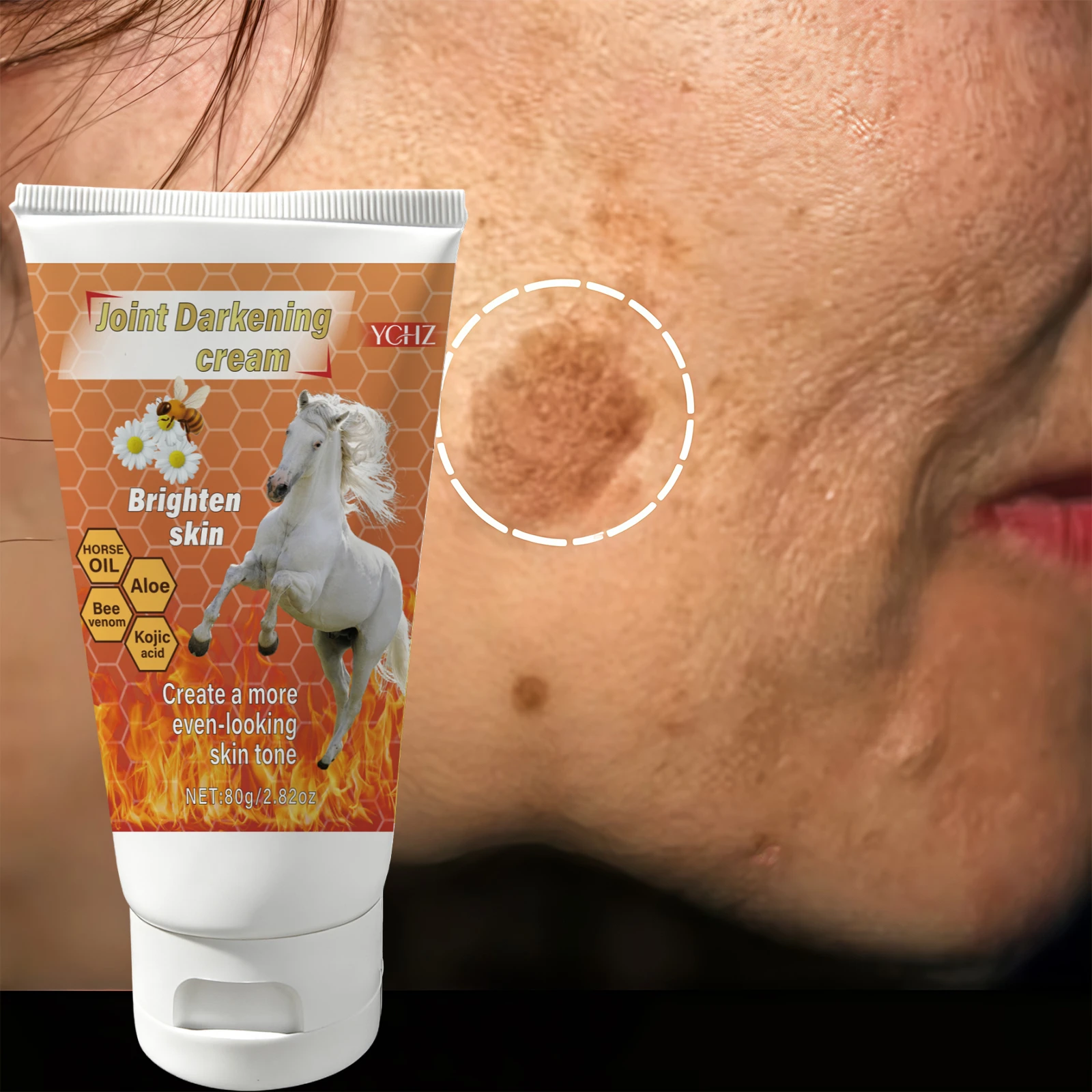 Crema Aclarante Anti-Manchas con Veneno de Abeja, Contiene Vitamina E - Rica en Ingredientes Naturales como Colágeno, Veneno de Abeja, Manzanilla, Ácido Hialurónico, etc., Apta para Todo Tipo de Piel - 80g