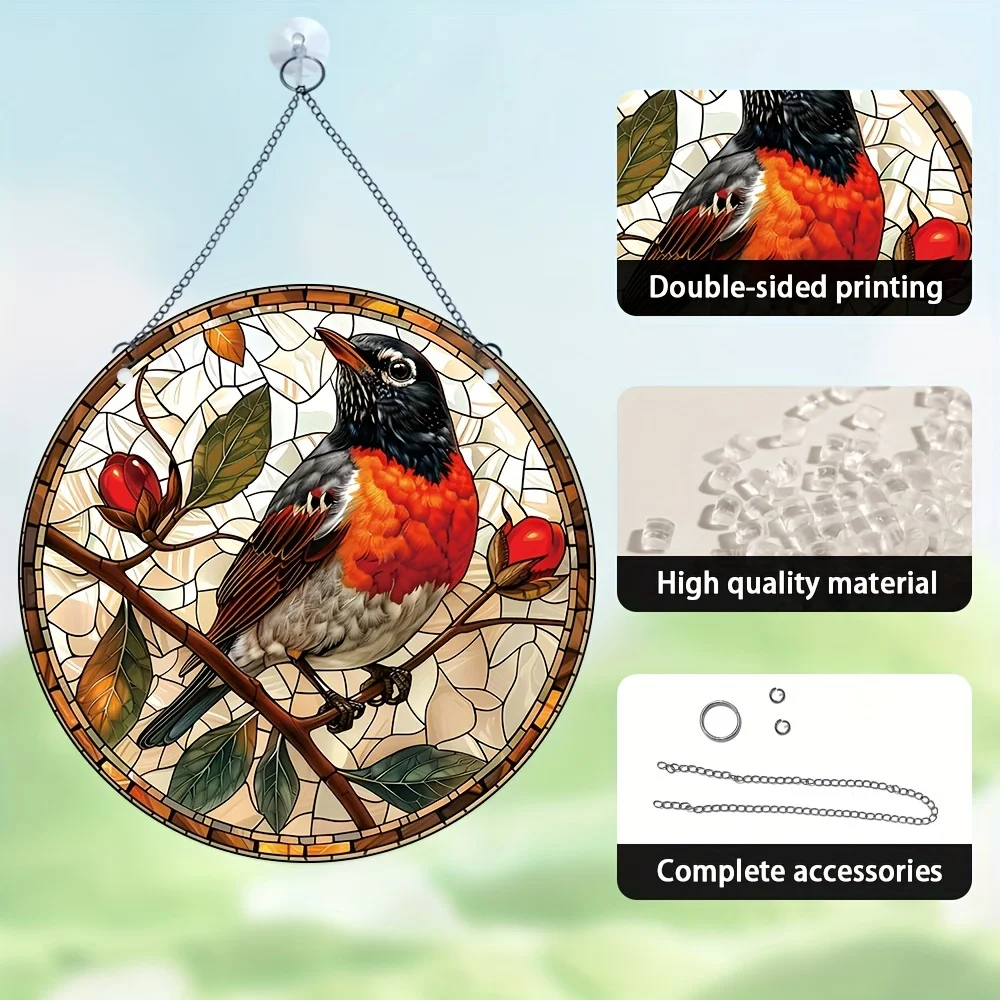 صائد شمس روبن مستدير على الطراز الكلاسيكي ، نافذة ملطخة أكريليك مع سلسلة معلقة ، ديكور جدار الشرفة المنزلية ، ماسك شمس للحيوانات ، 1 ks #2