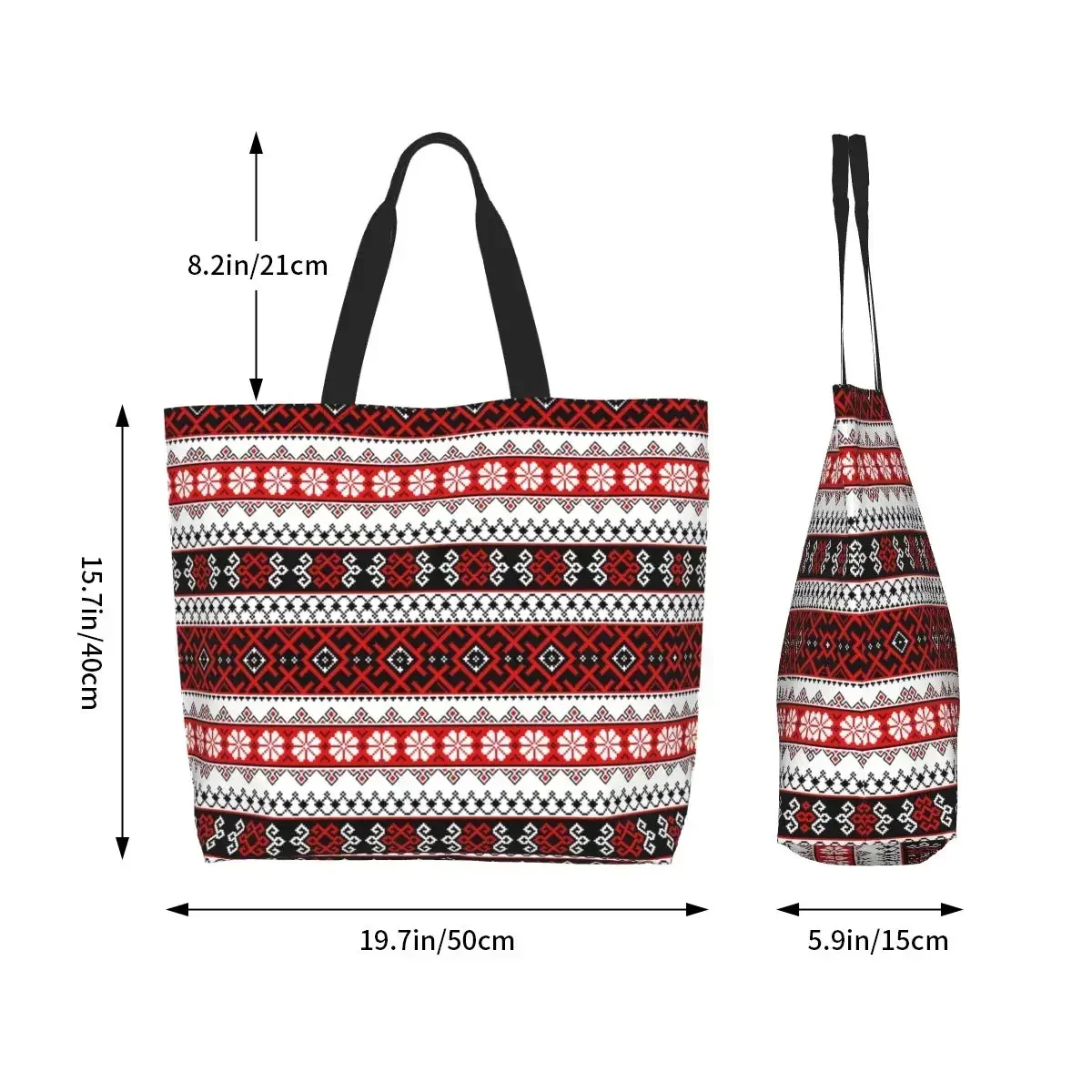 Ukrainian Bright Color Vyshyvanka Leggings Grocery Shopping Bags Canvas Shopper Shoulder Tote Bags Portable Ukraine Handbag