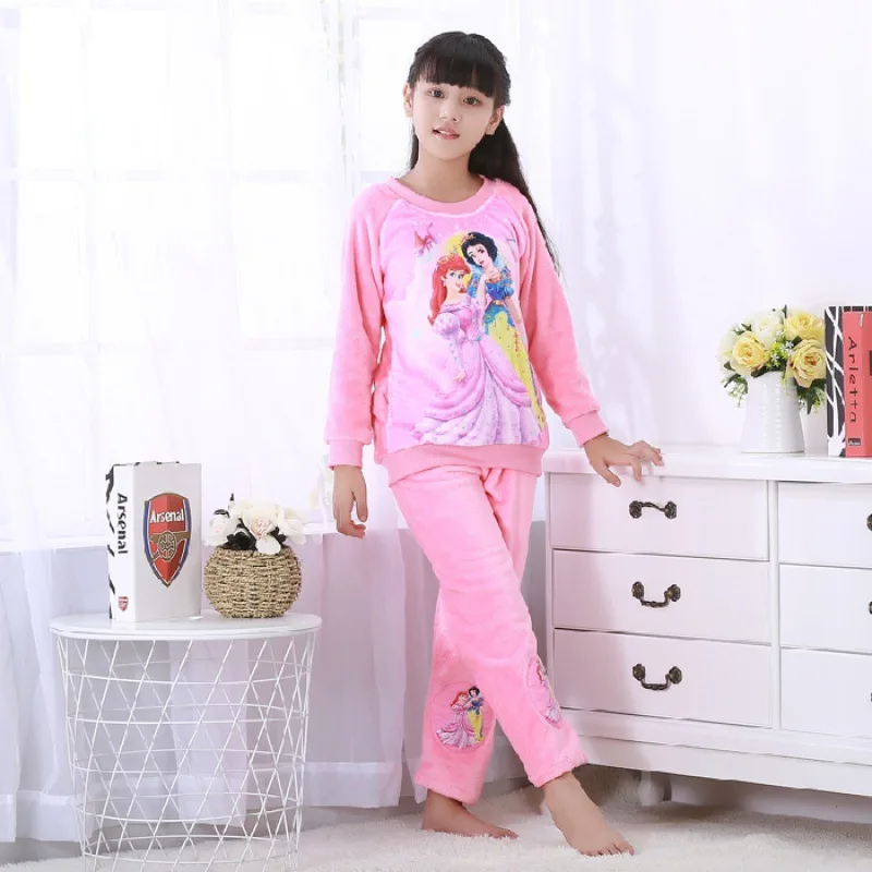 Winter Girl Flannel Princess Pajamas 2pcs Long Leeves Pants Girls Thickened Autumn and Winter Warm New Home Wear Set