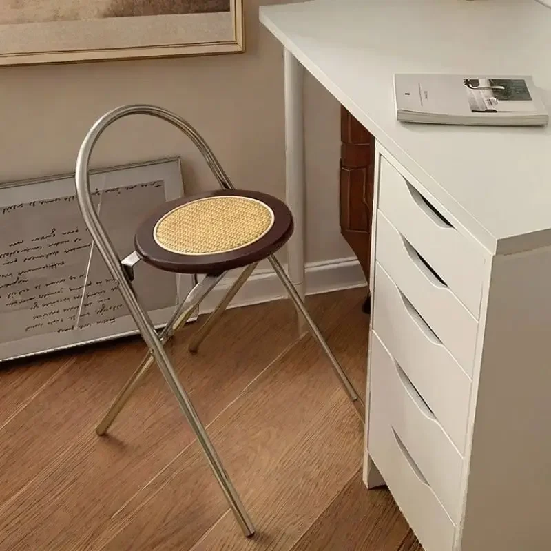 Retro Dining Chair, Chic Leisure Chair with Backrest for Home, Ideal for Light & Dark Decor Style, Foldable, Electroplated Frame image 2