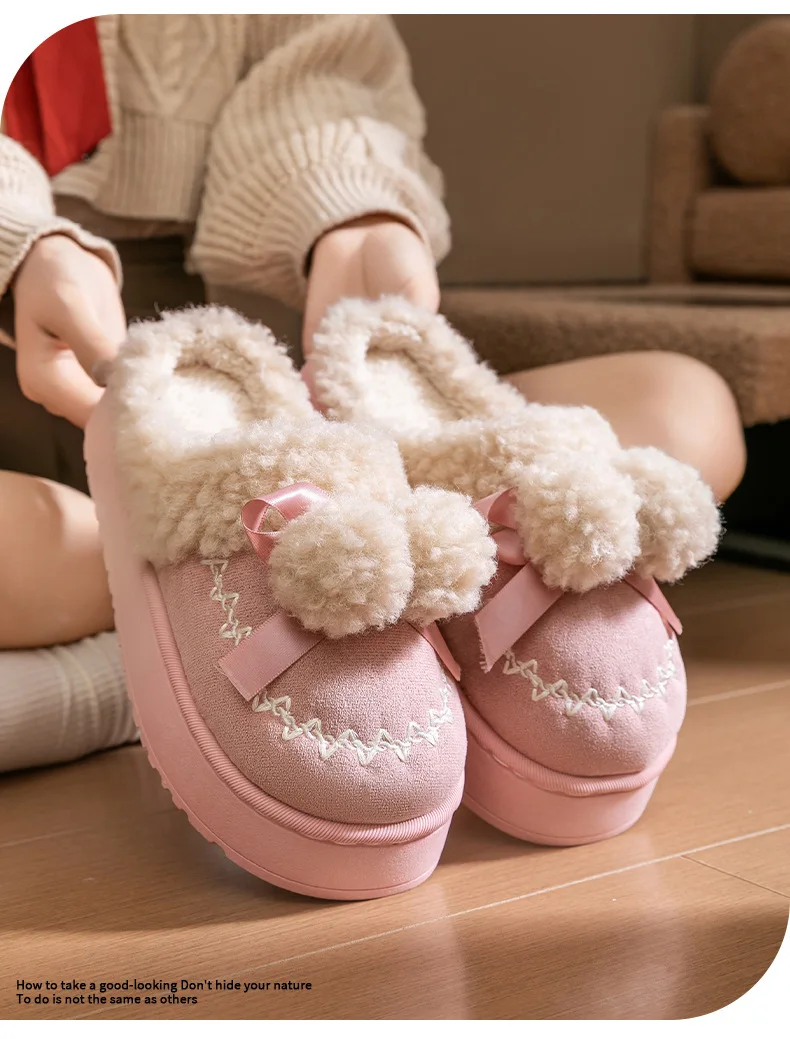 2026 Neue Damen-Plüsch-Winterstiefel - Niedliche Hausschuhe mit Dicker Sohle, Rutschfeste Fleece-Gefütterte Hausschuhe mit Warmem Flauschigem Innenfutter – Detail 3