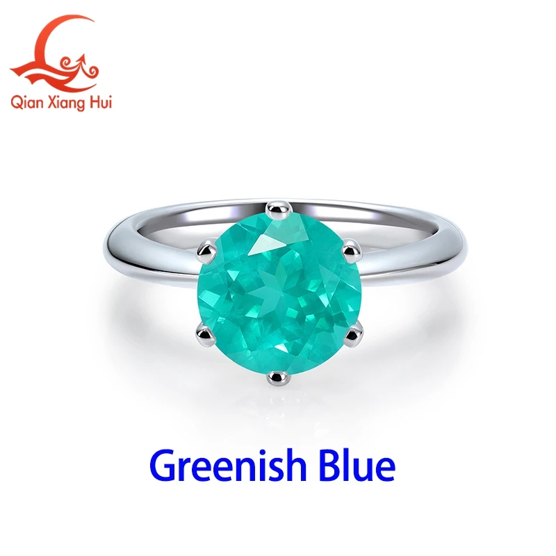 Round Shape 5-9mm Single Gemstone Lab Grown YAG Neon Green Paraiba S925 Silver Ring Jewelry Women Dating
