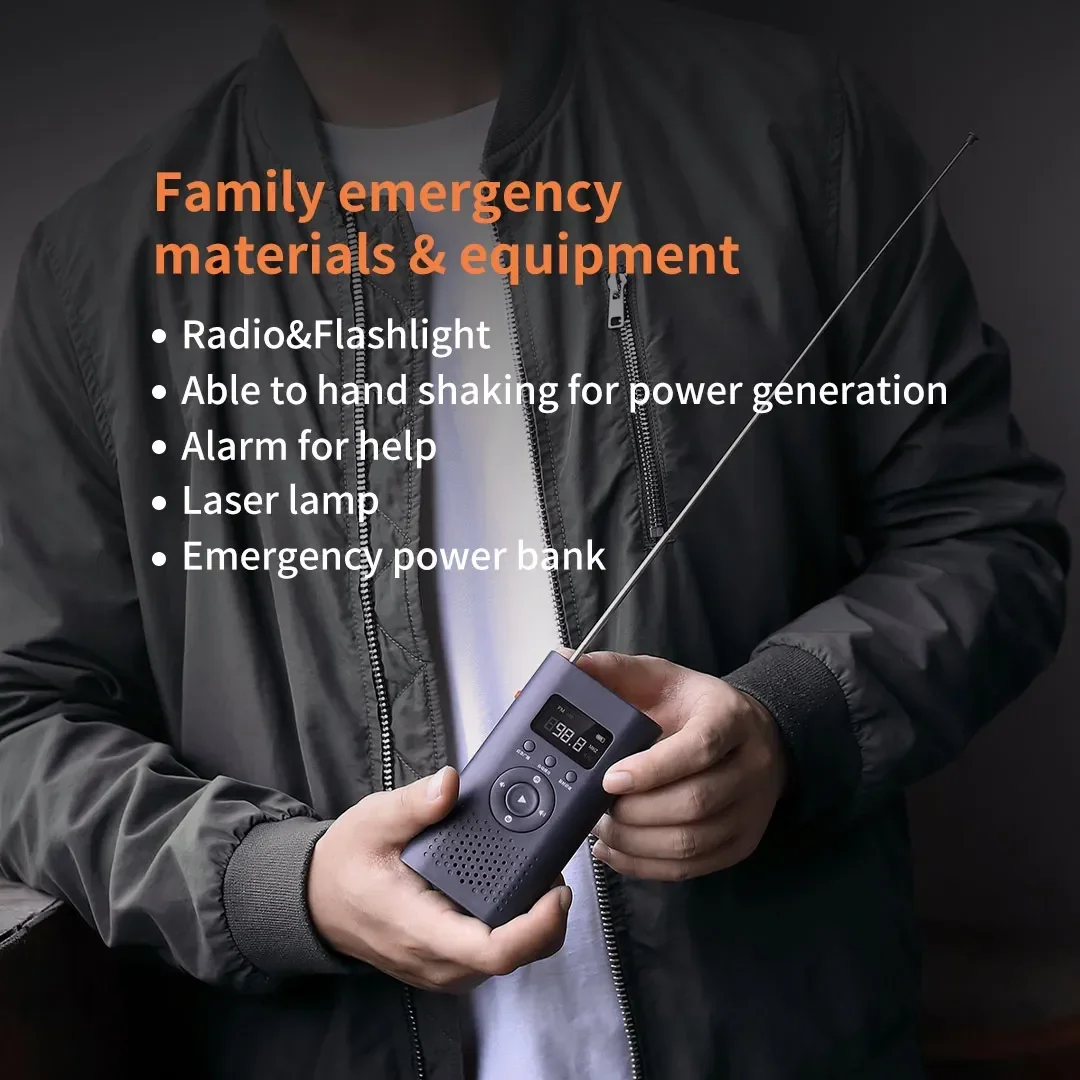 NexTool 6-in-1 AM FM Radio Flashlight Manual Power Generation Alarm Laser Light 4500mAh Outdoor Emergency Power Bank Hard Light