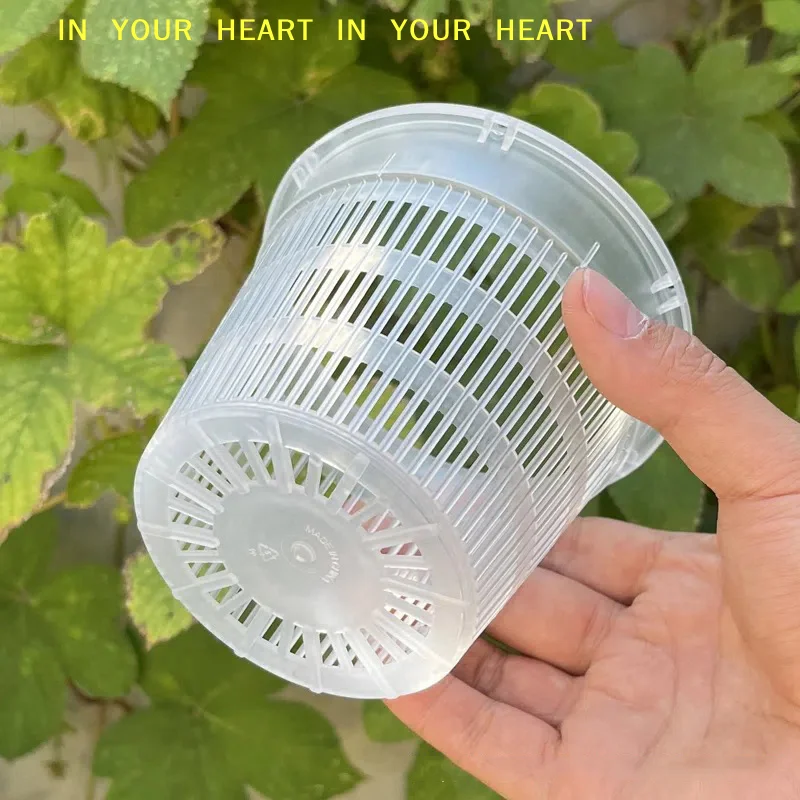 【X】Garden Plastic Flower Pot 11/14cm Mesh Pot Root Control Transparent Flowerpot For Orchid Flower Breathable Growth Container