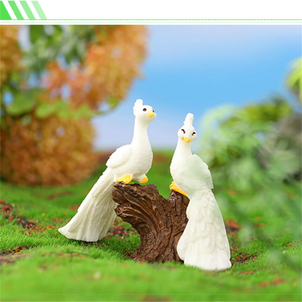 Peacock Miniature Statue White Resistant Decorative Items Small Lovely Peacock Statue Peacock Ornament Resin Realistic