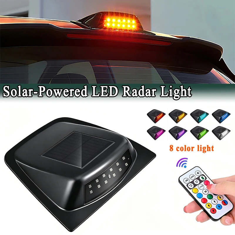 Universal Solar Car Roof Start-Stop Warning Light Remote Control 8 Colors Changable Strobe Flashing Light LED Radar Light