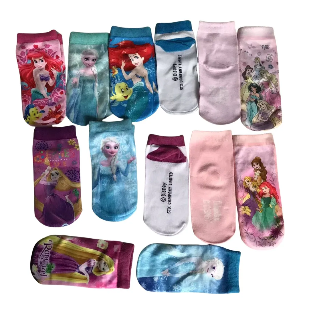 MINISO الأميرة الجوارب مجموعة ملونة آنا إلسا حورية البحر تصميم لطيف الاطفال الأحذية للفتيات حجم 15-20 سنتيمتر 4 زوج/وحدة للأعمار 3-8