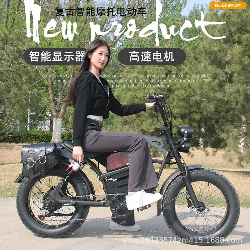 Stylish 20Inch Fat Tire 7-Speed Off-road Mountain Electric Bike Soft Tail Dual Shock Absorbing Retro Adult Mountain Power Bike