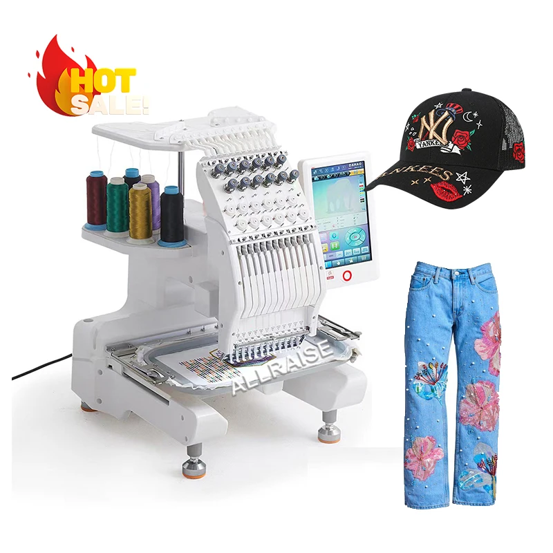 เครื่องปักคอมพิวเตอร์ราคาถูก แบบหัวเดียว สำหรับปักหมวก ปักโลโก้ ปักเสื้อยืด 12-15 เข็ม