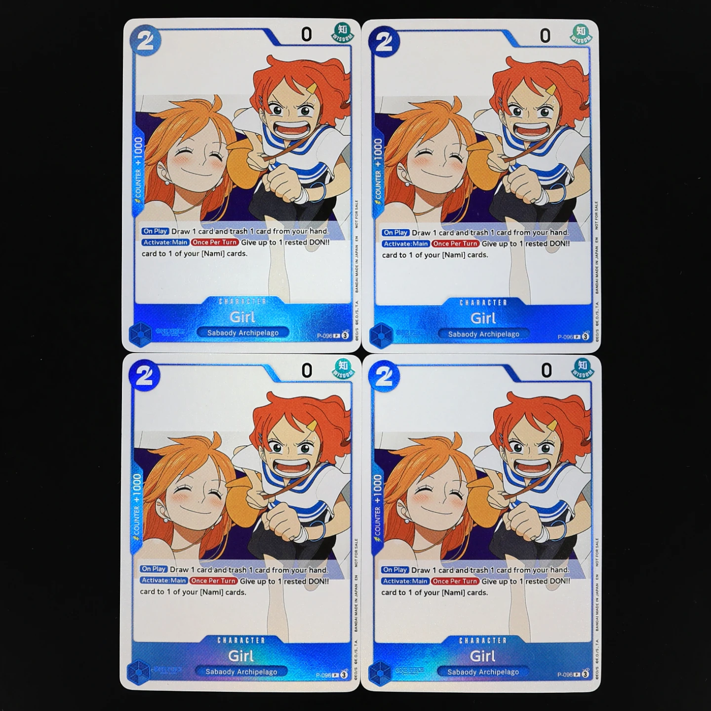 One Piece TCG OPCG Inglês P-096 Conjunto de Jogo Promocional Menina Nami Pequena 2 Cartas Custo Blue Nami Cartão Texturizado com Efeito Metalizado Cartas Colecionáveis de Anime