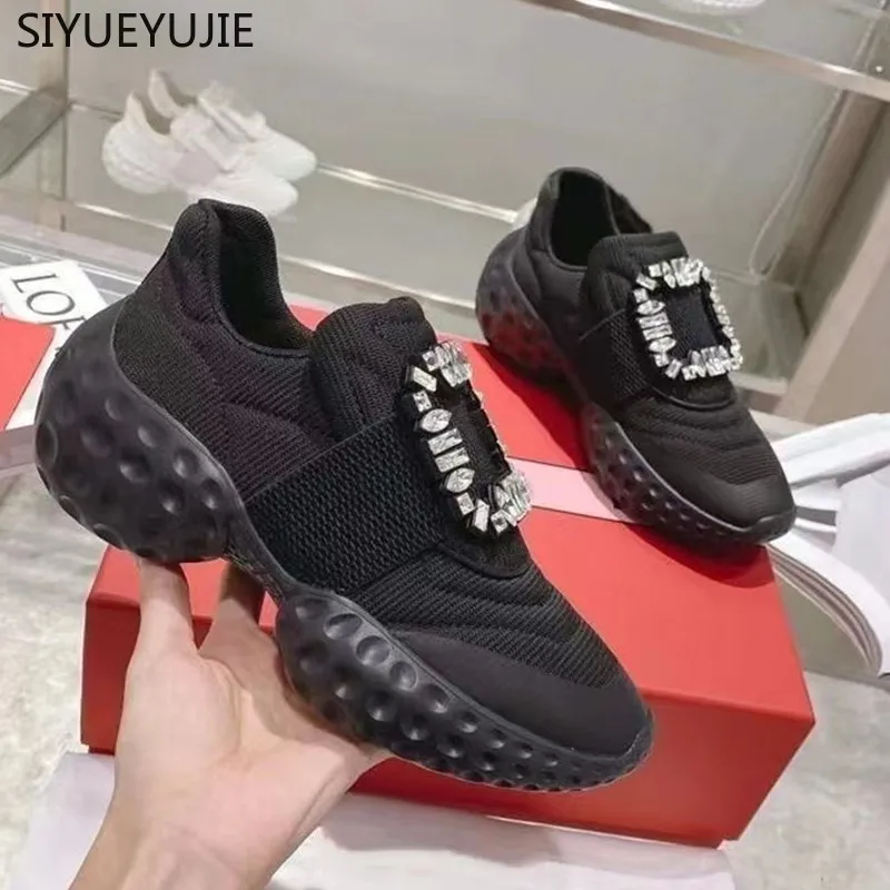 2024 New Style Brand Platform Sneakers Crystal Buckle Air Mesh Trainers Chunky Women's Sneakers Vulcanized Casual Shoes