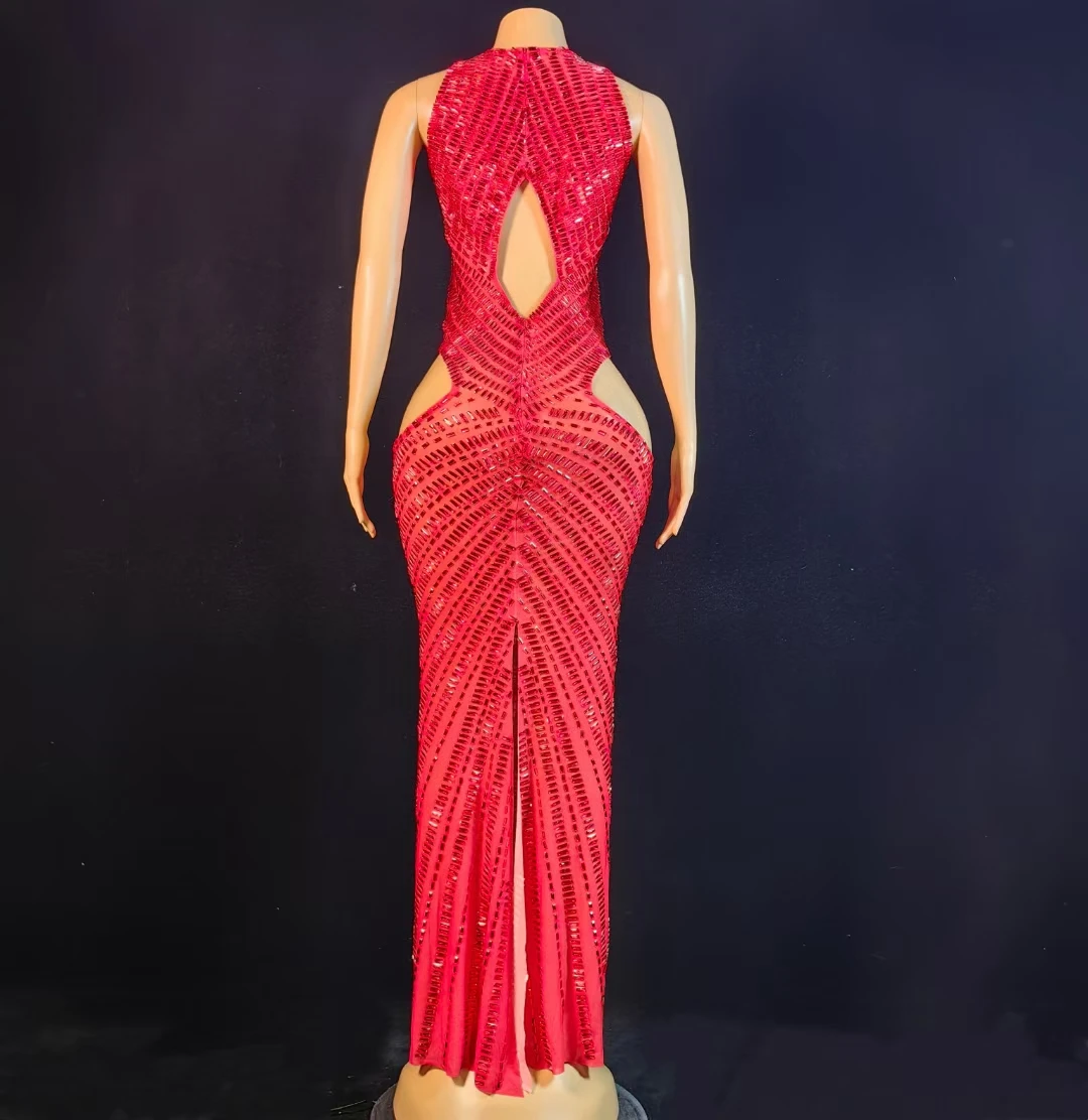 Elegante sem mangas cortar vestidos de festa strass night club baile vestido longo feminino até o chão formal cocktail vestido de noite