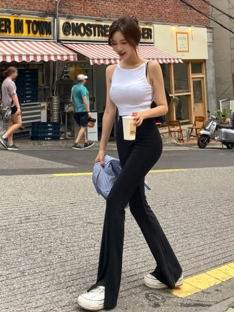 Comfortable High-Waist Elastic Casual Long Pants New Arrival Dongda Gate Fashion Loose Leg Slit Design Knitted Women's Trousers