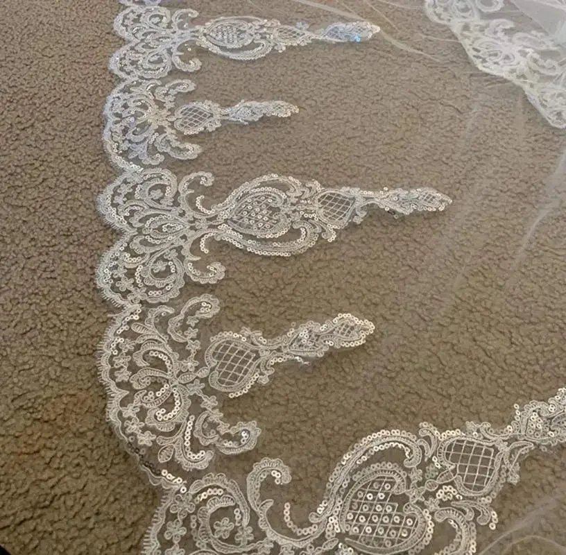 Voile de mariée en dentelle appliqué pour mariage, 3 mètres avec peigne