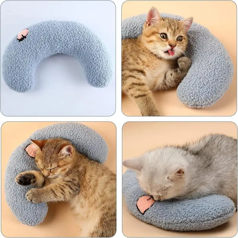 Pillows for Cat U Shape Cat Bed Pillow Fluffy Pillows for Indoor Puppies Dog Cat Headrest Sleeping Pillow Calming Dog Pillows