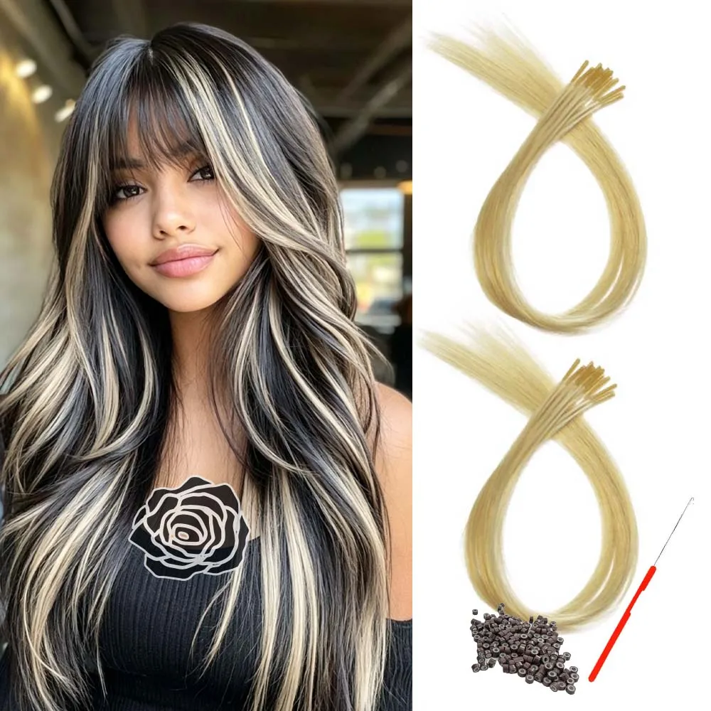 20roots 16 Zoll I-Tip Fusion bunte Kunsthaarverlängerungen mit Häkelnadel und Ring im Y2K-Stil
