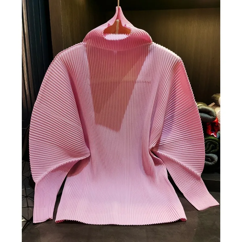 

Miyake Casual Stand-up Collar Pullover Sweater Autumn and Winter New Solid Color Loose Pleated Long-sleeved Jacket Jacket Women