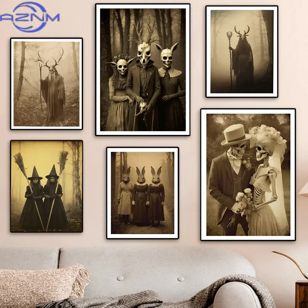 Dark Academy Art Canvas Poster Halloween Gothic Ghost Witch Monster Devil Wall Art Prints for Modern Living Room Home Decor