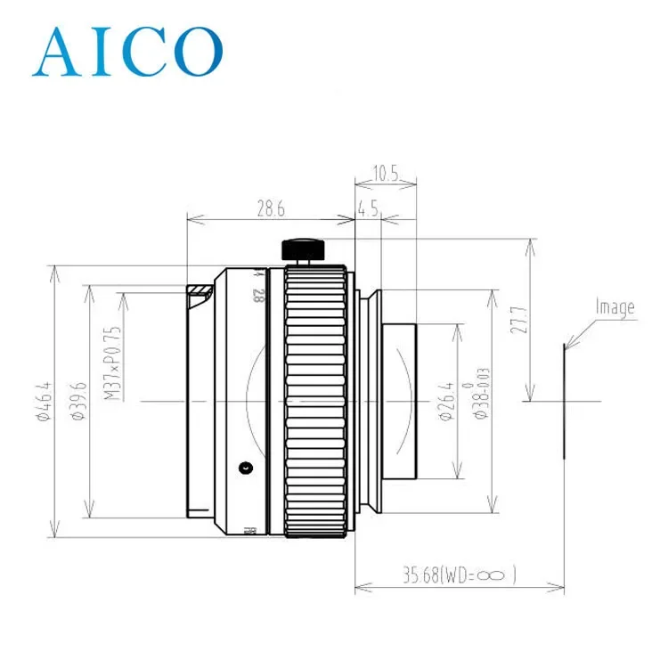 Lensa Kamera Compact Line Scan 40mm, Ukuran Gambar 43.2mm, F2.8, 4k7u, 0.1X, M37xP0.75, V-mount