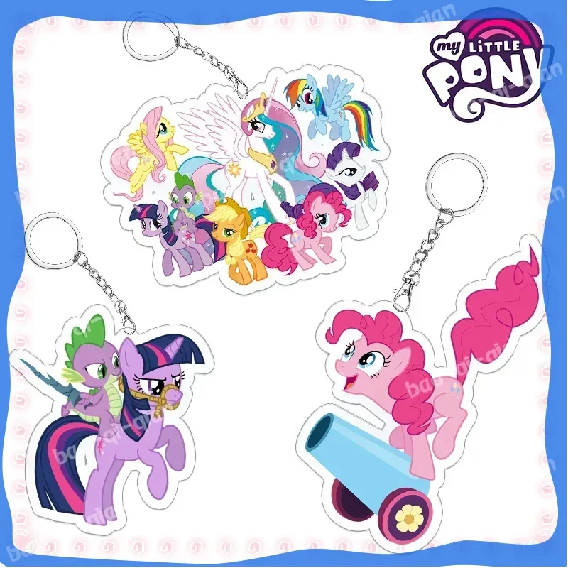 My Little Pony Anime Keychain Acrylic 6cm Fluttershy Twilight Sparkle Rainbow Dash Pendant with Bell Backpack Pendant Gifts