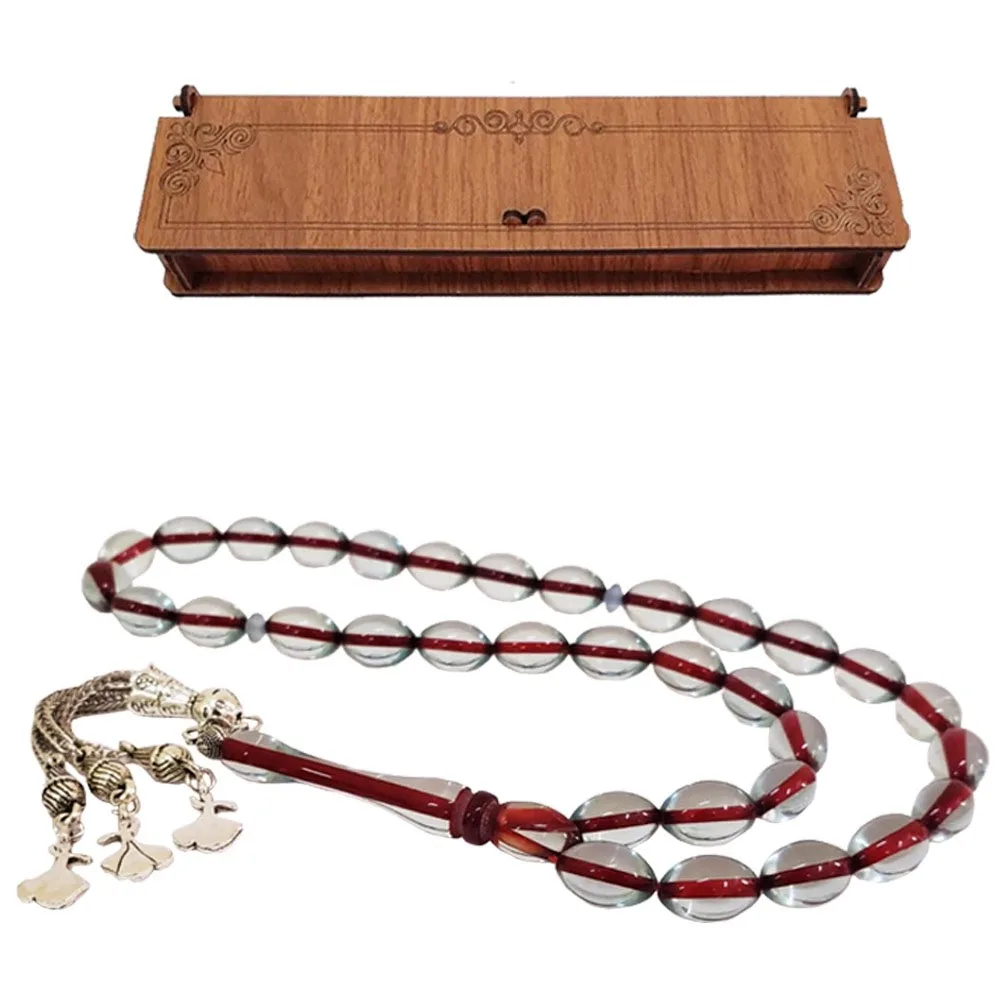 Red Powder Amber Prayer Beads Wood Boxed