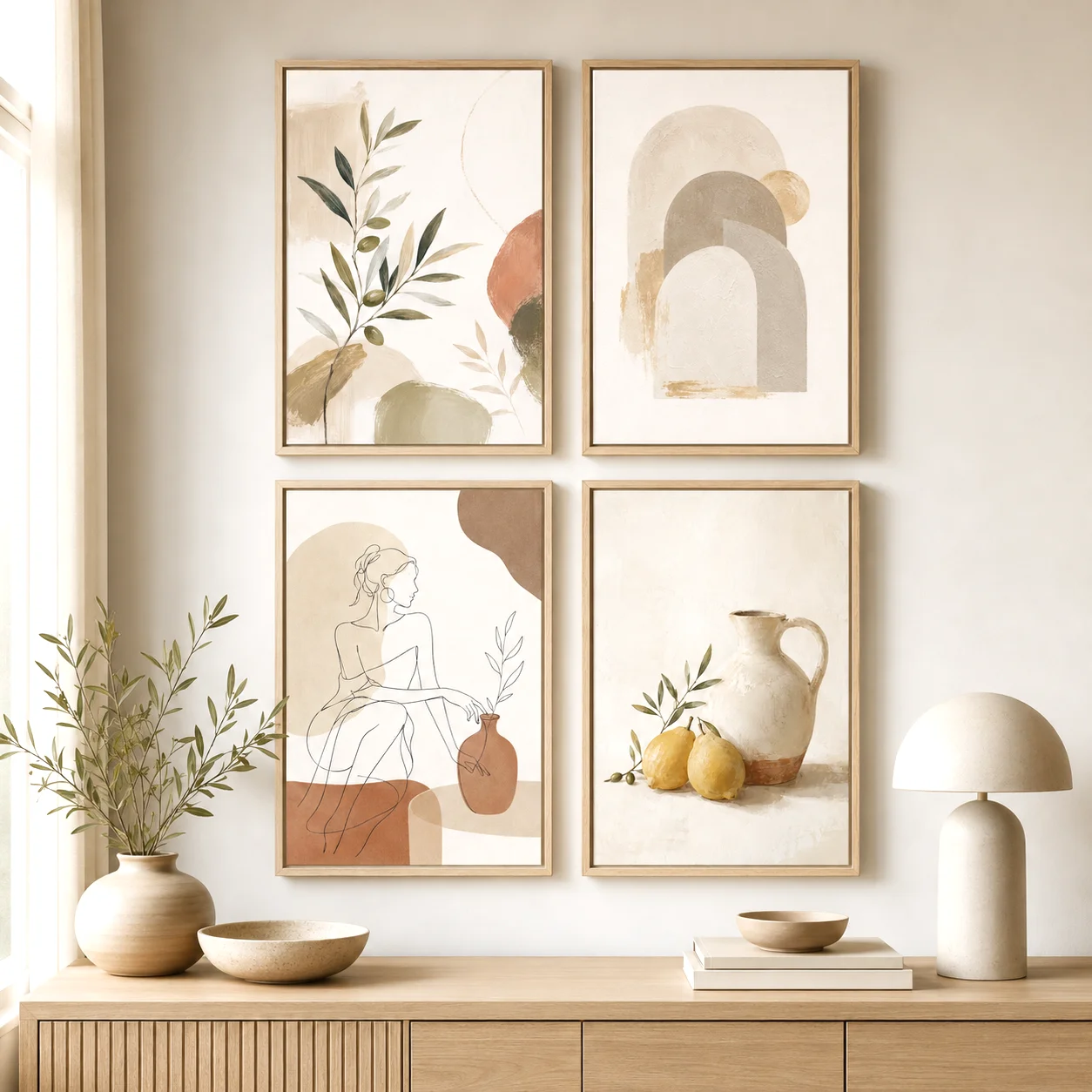 Original Mediterranean Olive Branch Abstract Canvas Wall Art Beige Terracotta Boho Botanical Prints Nordic Home Bedroom Decor
