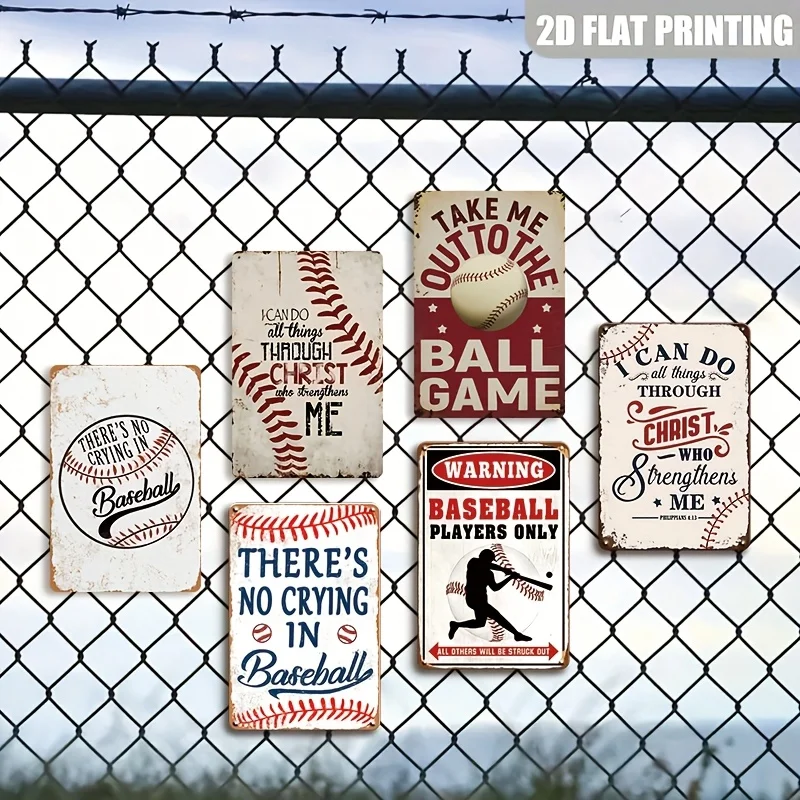 2D Flat, Decorative Sign& Plaque 2D Flat, [2D Flat] 6pcs Baseball Sign Vintage Baseball Wall Decor Baseball Sports Metal Signs T