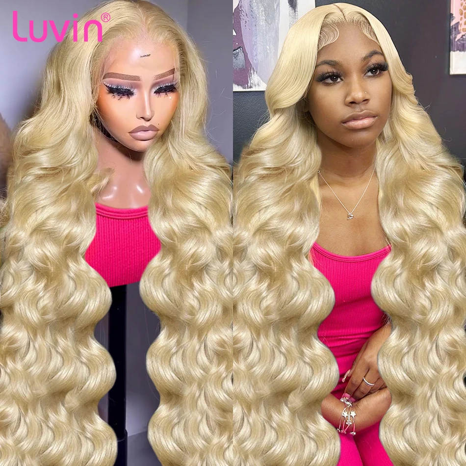 Luvin 38 inch 613 Body Wave 13x6 Lace Frontal Human Hair Wig 250% Remey Honey Blonde Water Wave 13x4 Lace Front Wig For Women