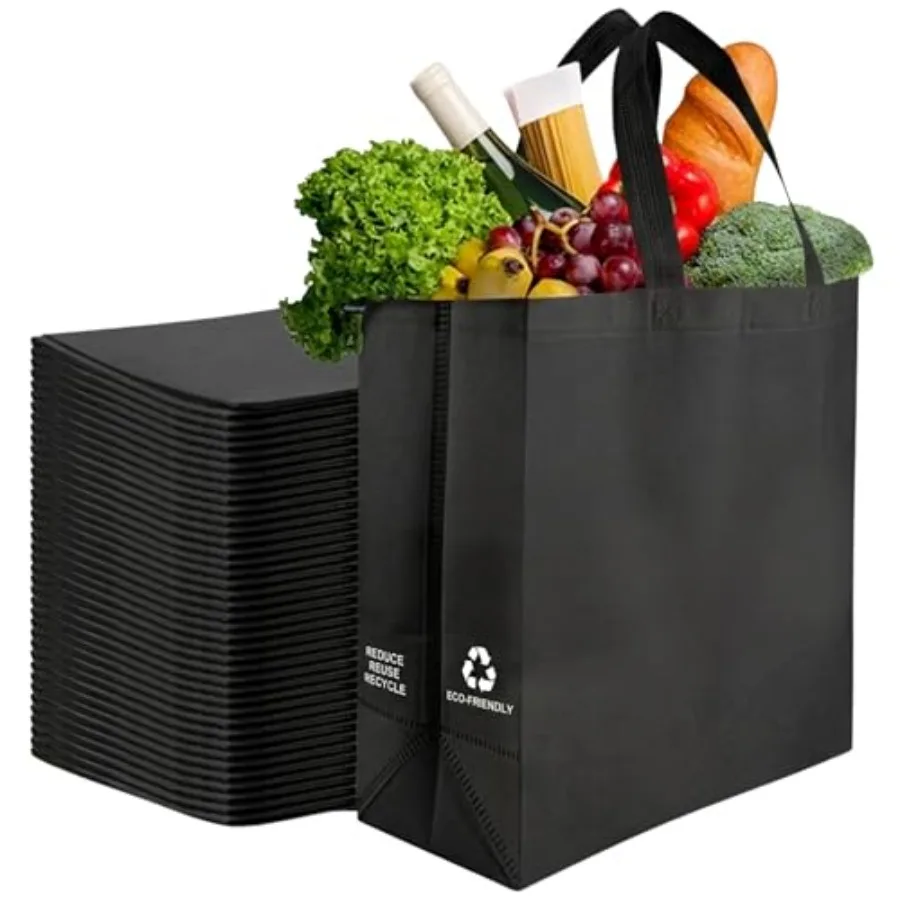 

Simply Cool Reusable Grocery Bags Eco-Friendly 14.5"x14"x6.6" Heavy Duty Foldable Shopping Tote Bags Bulk